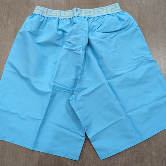 Mens VERSACE Logo Band Swim Shorts Trunks Light Blue - Picture 2 of 4